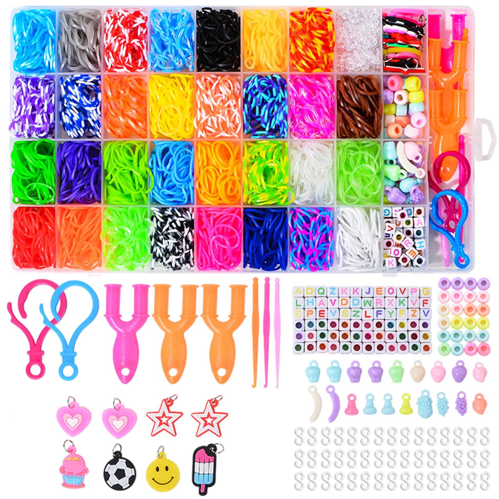 Noa Home Deco Loom Bands Set, 2500 Pieces Rubber Bands for Bracelet Making Yourself, Accessories, Colourful Loops Rubber Set with Pendants and Accessories, DIY Crafts, Gift for Children, Boys, Girls