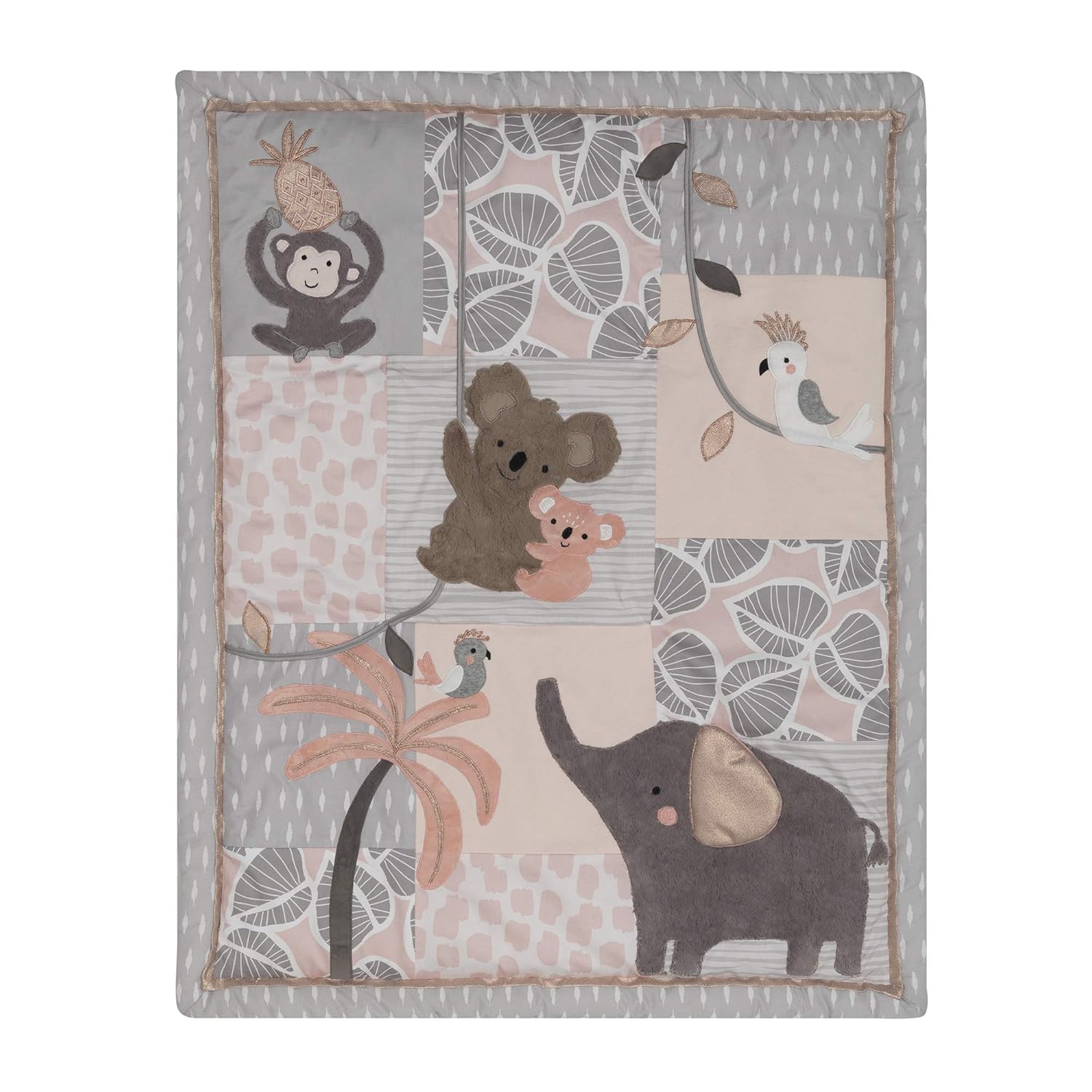 Lambs & Ivy Calypso 4-Piece Crib Bedding Set - Pink, Gray, Gold, Animals, Jungle : Baby