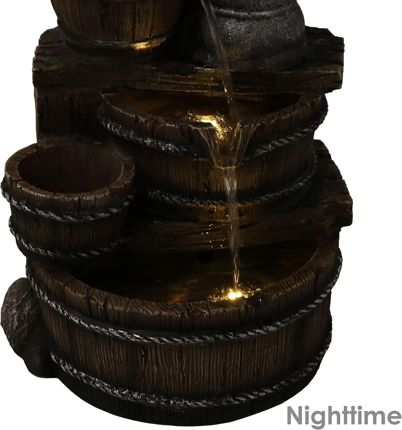 Sunnydaze Cozy Farmhouse Pump and Barrels Outdoor Fountain with LED Lights - Exterior Standing Water Feature - Corded Electric - Ideal for Deck, Yard, Balcony and Landscaping - 23-Inch: Sunnydaze Decor: Kitchen & Dining