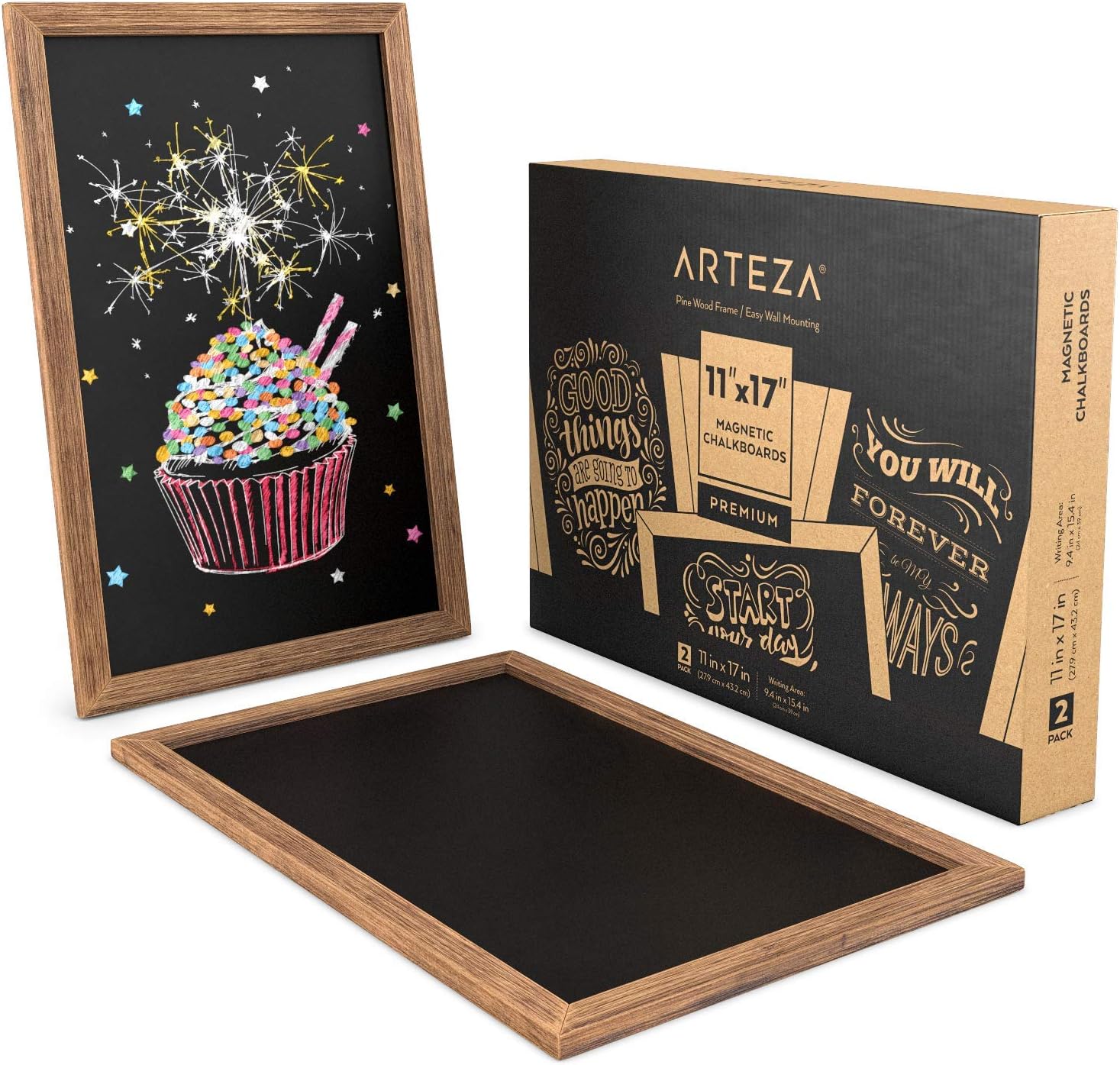 Arteza Small Magnetic Chalkboard for Walls, 11x17 Inches, 2-Pack, Easy to Mount, Rustic Decorative Black Chalk Board for Kitchens, Cafes, Stores, Weddings & Special Events : Office Products