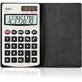 Calculator, Deli Standard Function Basic Calculators, Solar Battery Dual Power Office Calculator with Cover, Metal Panel