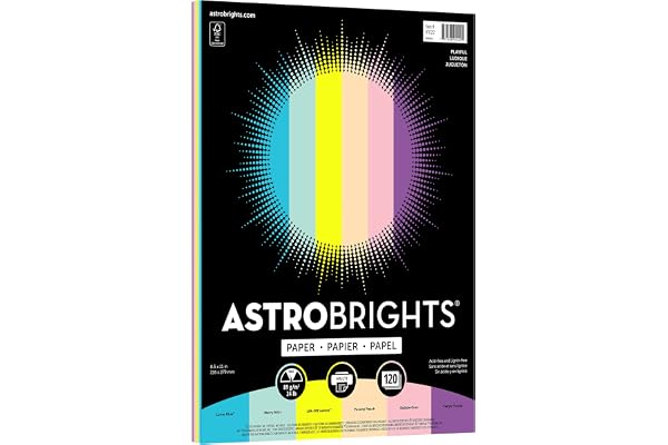 Astrobrights Colored Paper, 8.5" x 11", 24 lb/90 GSM, Playful 6-Color Assortment, 120 Sheets (91022)