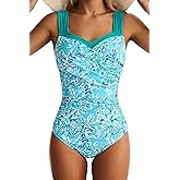 EVOCRCO One Piece Swimsuit for Women Tummy Control Wide Straps Bathing Suits Full Coverage Swim Suit Color Block Swimwear