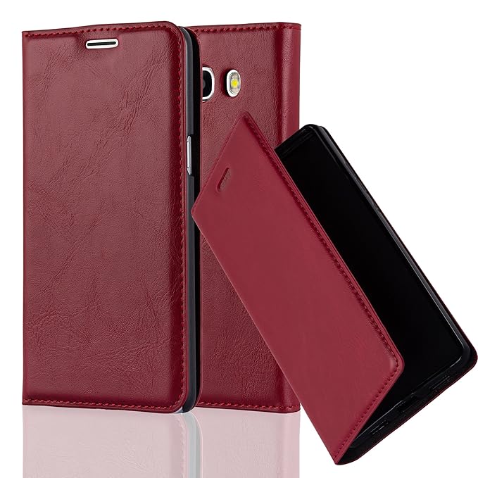 Cadorabo Hülle für Samsung Galaxy J5 2016 (6) - Hülle in Apfel ROT – Handyhülle mit Magnetverschluss, Standfunktion und Karte
