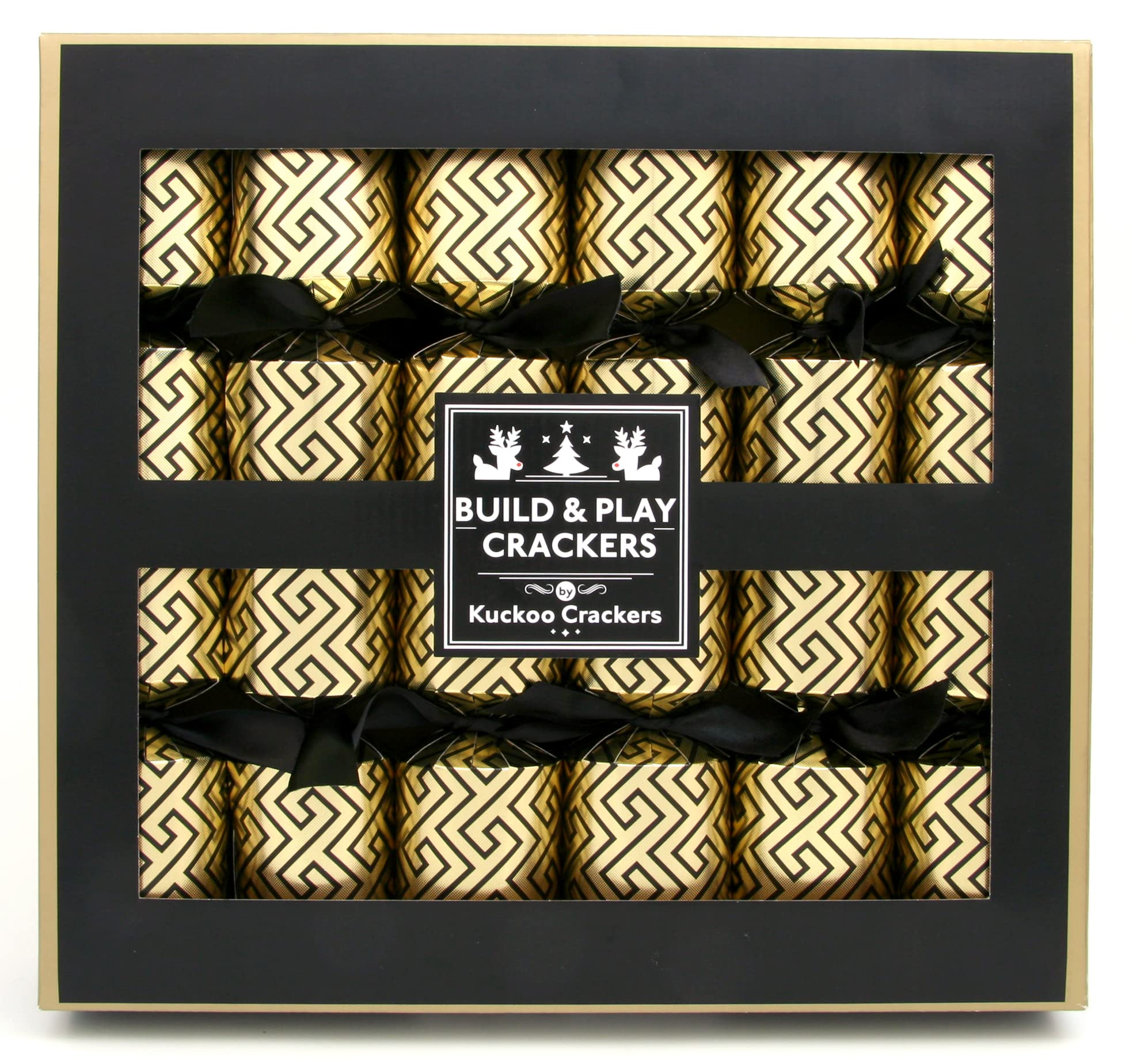 Kuckoo Crackers - 6 x 13-inch Build and Play Micro Building Block Christmas Crackers, Gold