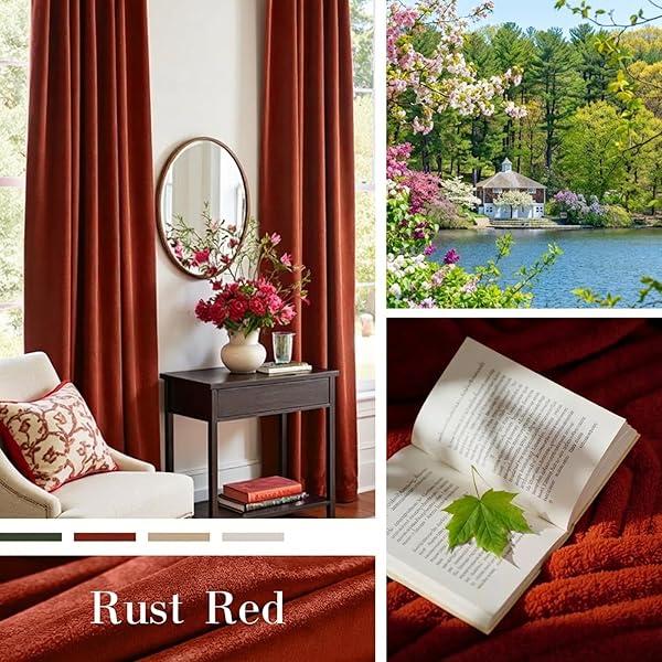 LAZZZY ORANGE VELVET EXTRA LONG CURTAINS BLACKOUT THERMAL INSULATED 108 INCH LENGTH WINDOW DRAPES FOR BEDROOM LIVING ROOM SUPER SOFT LUXURY GROMMET WINDOW TREATMENT 2 PANELS, RUST RED