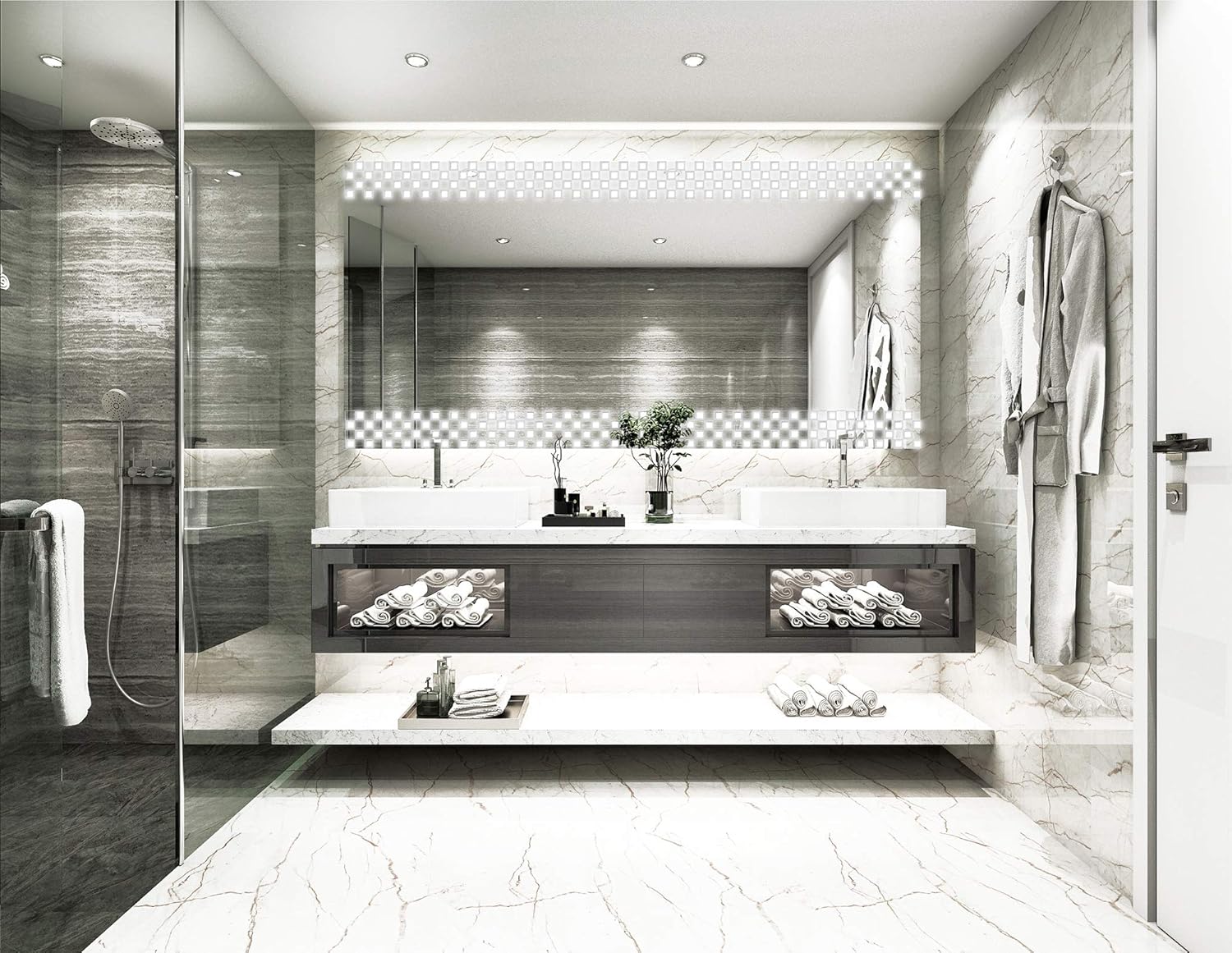 Amazon Com 52 X 28 Contemporary Checker Pattern Design Wall Mirror Hotel Hospitality Vanity Mirror Etched Bordered Framed Bathroom Mirror Home Kitchen