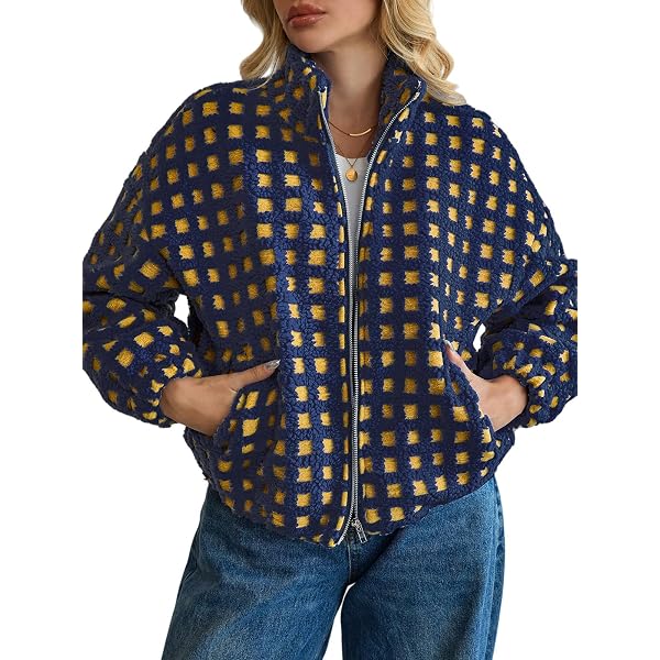SHEIN LUNE Giacca in pile casual con blocchi di colore a quadri, abbigliamento invernale da donna, tessuto termico autunnale per donne | SHEIN ALIA