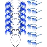 Taiyin 12 Pcs Pom Pom Headband Tinsel Wrapped Ponytail Headband with Heart Sunglasses Costume Halloween Cosplay Hair Party Accessory(Blue)