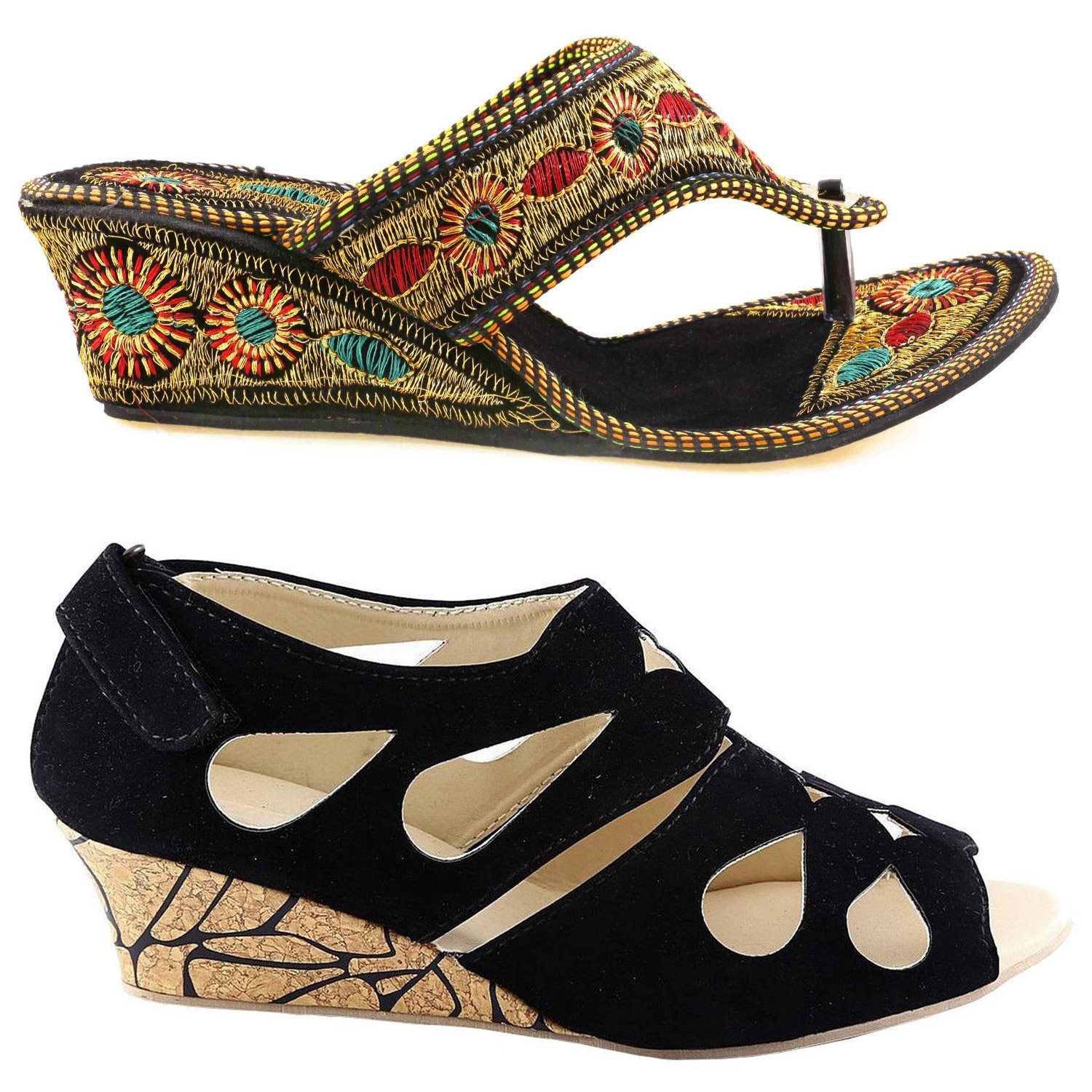 thari choice woman's wedges heel sandal combo pack (pack of 2)