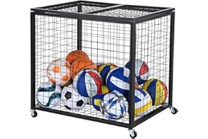 VEVOR Rolling Sports Ball Storage Cart, Lockable Basketball Cage with Elastic Straps, Sport Equipment Holder Organizer for In
