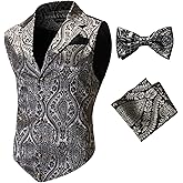 Cenne Des Graoom Mens Suit Vest Paisley Floral Victorian Vests Steampunk Gothic Waistcoat & bow tie Pocket Square