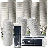 DuraCasa Straws and Dixie PerfecTouch WiseSize Coffee Design Insulated Paper Cup, 16oz Cups, Lids, and Drinking/Stirring Sticks Bundle (16 oz, 150 Cups, 150 Lids, 150 Straws)