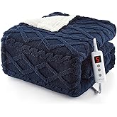 CAROMIO Heated Throw Blanket - Thick Tufted Sherpa Electric Blanket Throw with 10 Heating Levels and 10 Time Settings, ETL Certified Machine Washable Fast Heating Blanket Throw 50"×60", Navy Blue