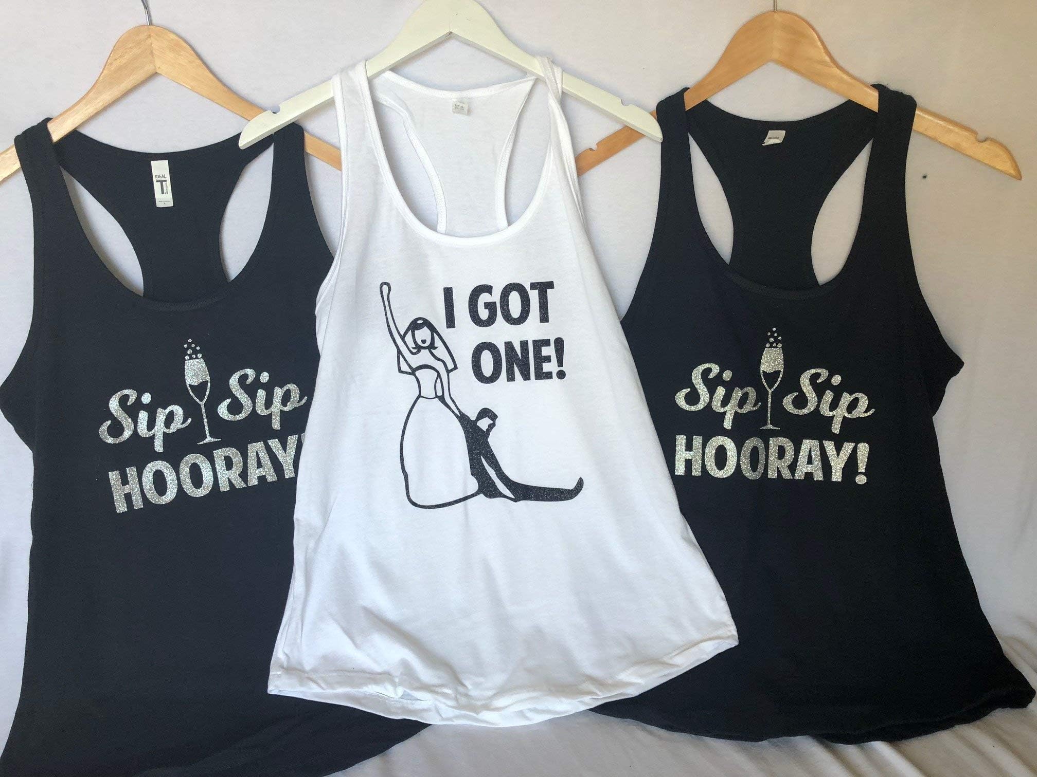 I GOT ONE and SIP SIP HOORAY - Bride, Bridesmaid, Maid of Honor - Bachelorette Party Shirts, Bridal Party Tank Tops, Bride Tank Bridal Party shirts - Bridal party tanks