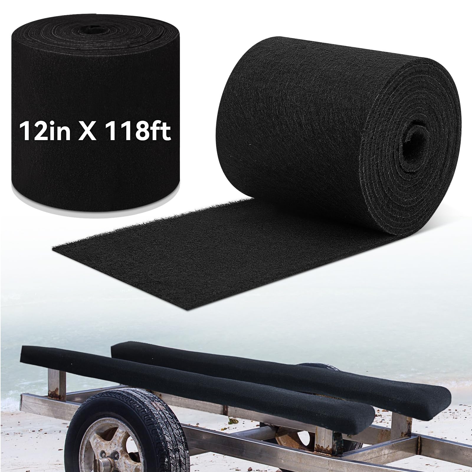 Photo 1 of Timgle 12 Inches x 118 ft Boat Trailer Bunk Carpet Polyester Marine Grade Carpet for Trailer Bunks Boat Guides Accessories Parts Replacement Padding for Outdoor