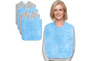 Lunluarai Adult Bibs for Men and Women 4 Packs, Reusable Terry Bibs for Elderly Senior, Waterproof Towel for Adults