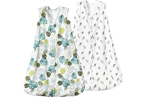 david's kids 100% Cotton Baby Sleep Sack 0-6 Months, Soft Baby Wearable Blankets with 2-Way Zipper, 2 Pack Comfy Sleeping Bags for Infant Newborn Boys Girls Neutral, Small Size, Leaf