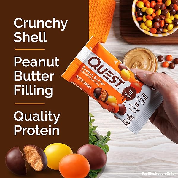 QUEST NUTRITION COATED CANDIES, PEANUT BUTTER, 1G SUGAR, 10G PROTEIN, 4G NET CARBS, GLUTEN FREE, KETO FRIENDLY, 12 COUNT