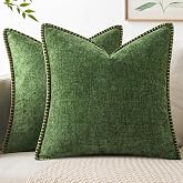 MIULEE Christmas Decorative Throw Pillow Covers 18x18 Inch Forest Green | 2 Pack, Soft Farmhouse Chenille Cushion Cases with 