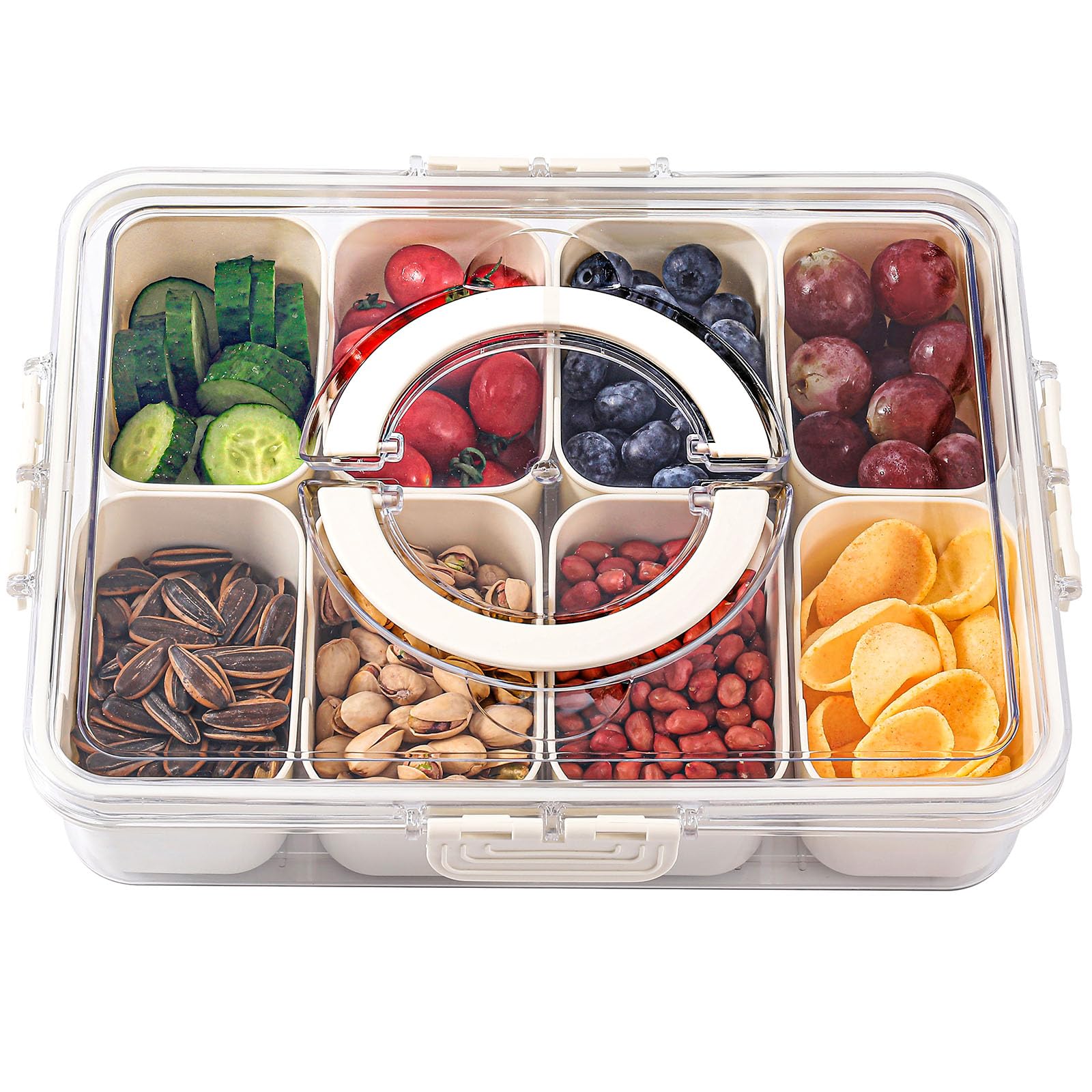 Photo 1 of shopwithgreen Divided Serving Tray with Lid and Handle, Portable Snackle Box Charcuterie Container for Party, Veggies, Snack, Fruit, Nuts, Candy, Christmas Tray Snack Box for Entertaining, Picnic