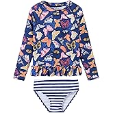 LIBREDGE Girls Long Sleeve Rash Guard 2-Piece Swimsuit Set Bathing Suits UPF 50+ Sun Protection 3-8 Years