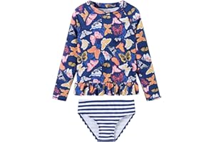 LIBREDGE Girls Long Sleeve Rash Guard 2-Piece Swimsuit Set Bathing Suits UPF 50+ Sun Protection 3-8 Years