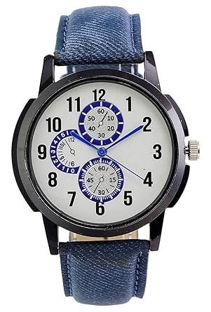 Analogue White Dial Watch for Men - W114 (Blue Strap)