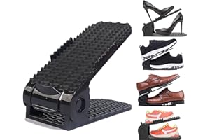 Yagizaai Shoe Slots Organizer, 20 PCS Adjustable Shoe Rack Stacker Storage Space Saver, Double Deck Shoe Rack Holder for Closet Organization, Black