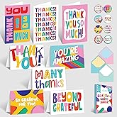 Decorably 24 Pack 6x4in Gratitude Cute Thank You Cards for Teachers, Coworkers and Employees with Envelopes and Stickers, 8 Colorful Designs Teacher Thank You Cards with Envelopes Kids, Blank Inside