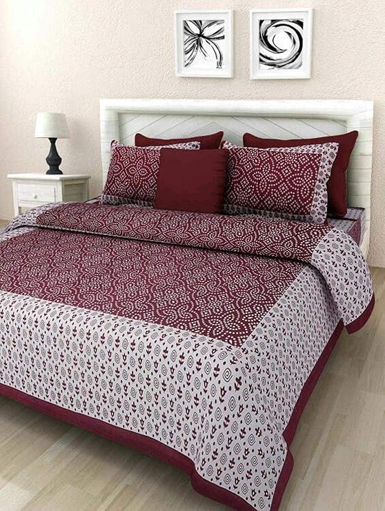 Durable Textile Sanganeri Print 100 Cotton Breathable Queen Size Bed Sheets with Pillow Covers