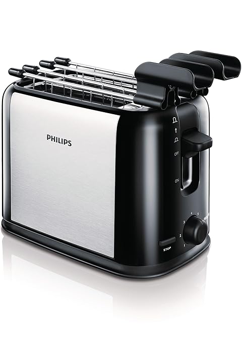 title=Philips HD2589/20 Tostapane con lati in metallo e pinza per sandwich, 650 W-
