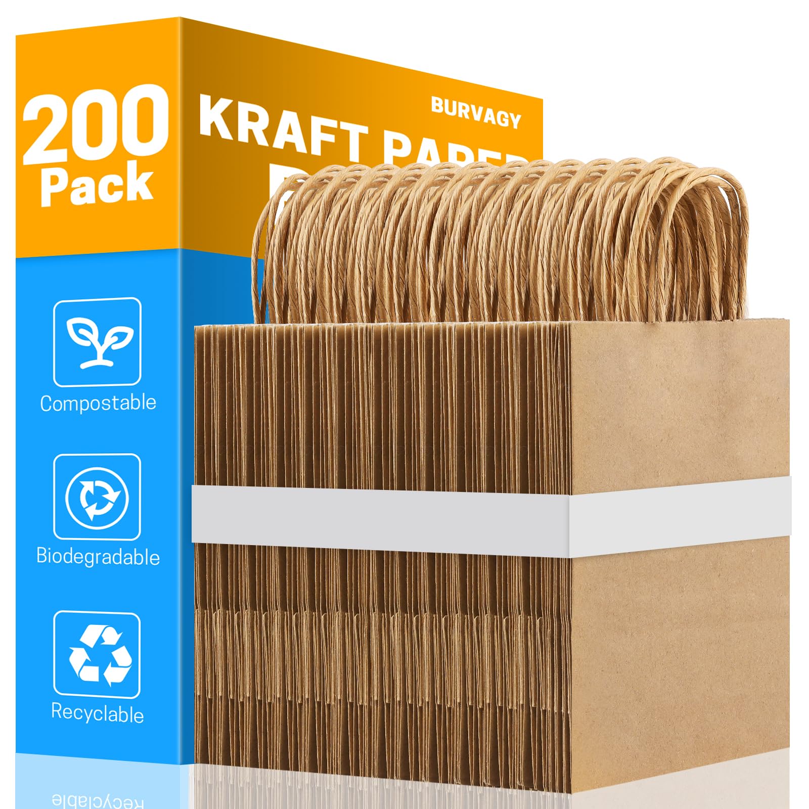 Photo 1 of BURVAGY 200Pcs Small Kraft Paper Gift Bags with Handles 5.25x3.25x8.25 Inches Bulk Grocery Retail Party Favor Shopping Bags (Brown)