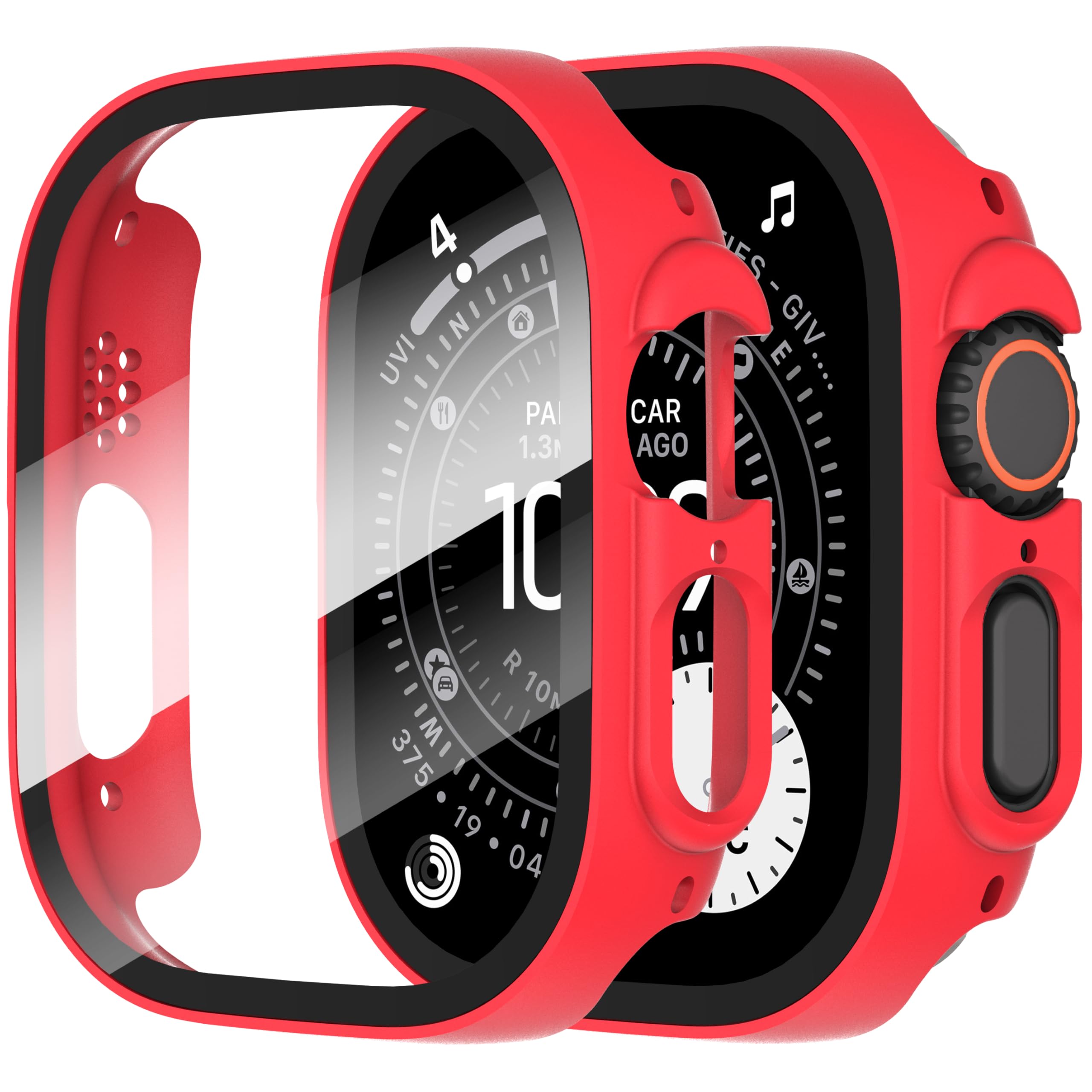 Diruite 2-Pack Screen Protector for Apple Watch Ultra 3/2/1 49mm Tempered Glass Case,All Around Hard Matte PC Protective Cover,Red,49mm
