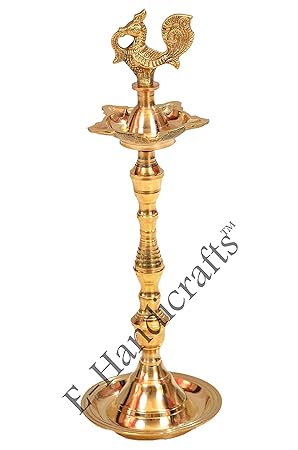 E-Handicrafts Brass Peacock Mahabharat Diya (Gold_14 Inch X 4 Inch)
