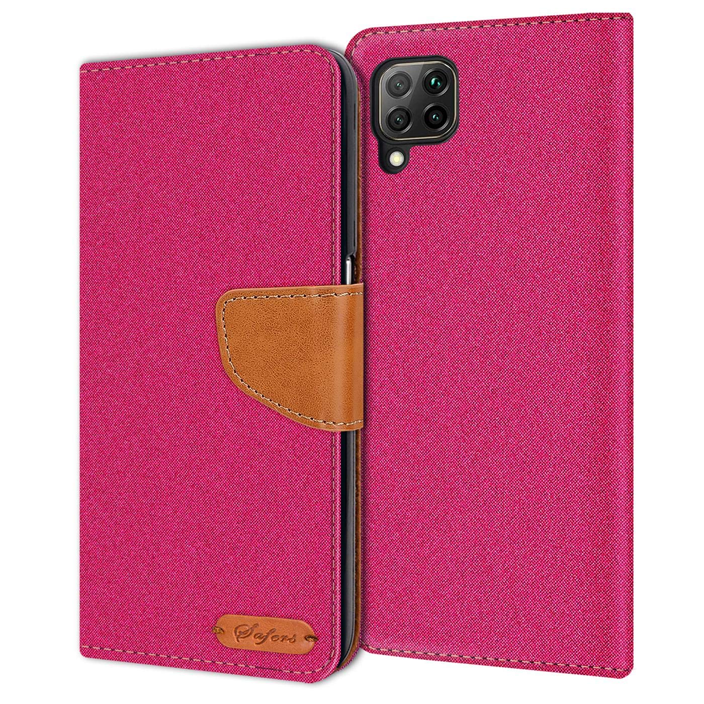 Verco Phone Wallet Case compatible with the Huawei P40 Lite, Canvas Faux Leather Book Cover for the P40 Lite Flip Case Bag Hinged - Pink
