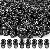 FFNIU 115Pcs Mini Plastic Skull Heads, Black Miniature Small Skulls, Halloween Skeleton Figurines for Pranks, Crafts, Bar, Trick Toy