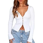 OZICERD V Neck Long Sleeve Going Out Top Y2k Ribbed Knit Hook Open Front Cropped Cardigan Sweaters for Women Lightweight Fall