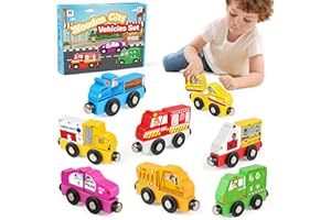 Helsort Wooden Magnetic Trains Cars - 8 Piece Educational and Skill-Building Wooden Toy for Boys and Girls Toys Train, Montessori Fine Motor Skills for Toddlers and Kids Ages 3+