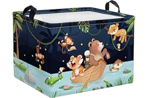 Clastyle Night River Safari Animal Storage Basket Bear Tiger Crocodile Bird Baby Toy Basket Rectangle Clothes Book Shelf Basket for Nursery Kid Room