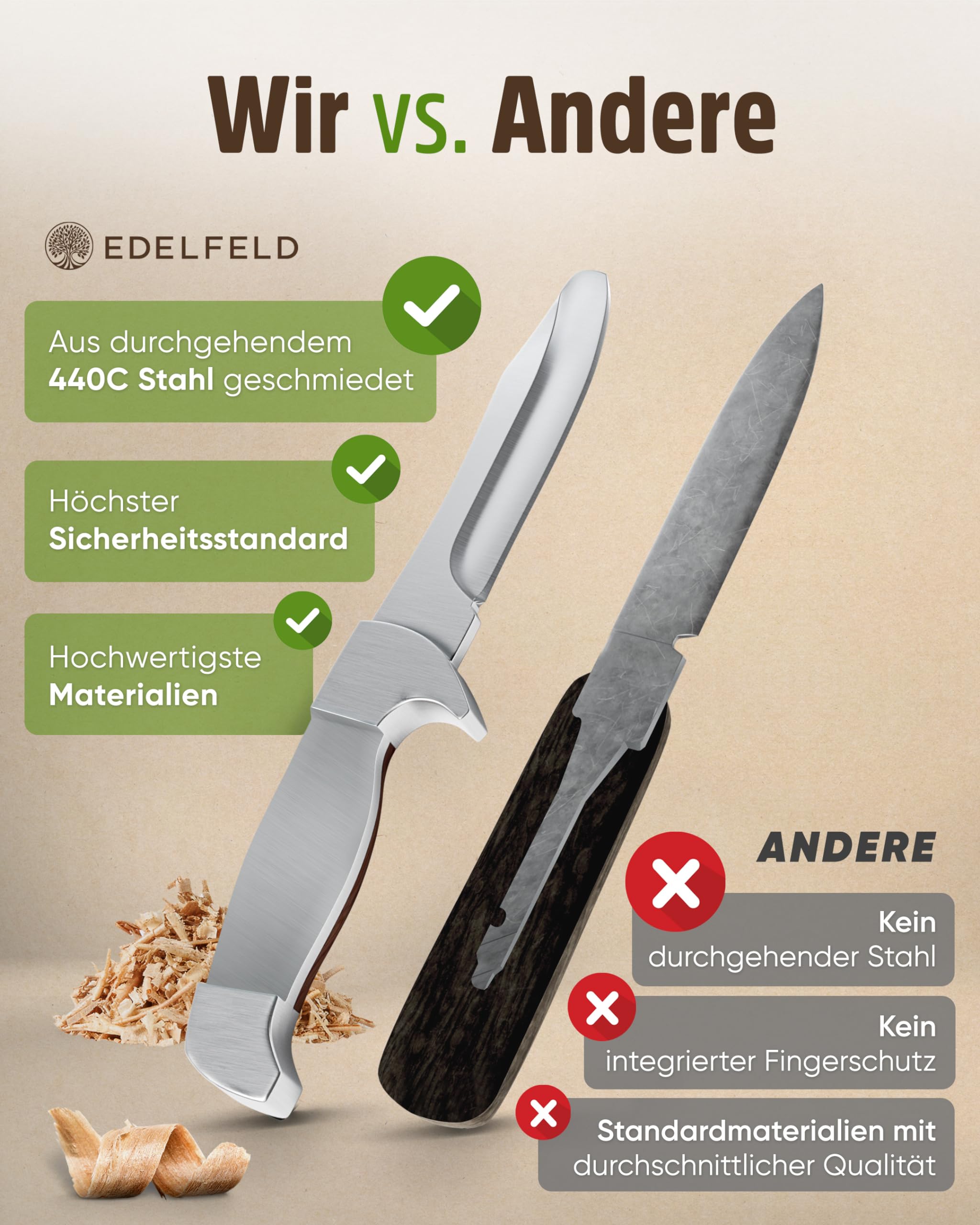 EDELFELD - Das Original - Schnitzmesser Kinder ab 6 Jahre - Sicheres Taschenmesser Kinder mit Fingerschutz - Schnitzmesser für Links- & Rechtshänder - Kinderschnitzmesser inkl. Scheide & Schnitzbuch 5