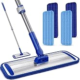 Microfiber Flat Mop for Hardwood Floors Cleaning with 55" Adjustable Handle | 4 Washable Reusable Dust Mop Pads, Professional Aluminum Mop Head, 360&deg; Swivel, Wet Dry Use for Tile, Laminate, Vinyl, Wall