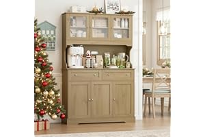 FACBOTALL 71.9" Kitchen Pantry Cabinet, Tall Storage Cabinet, Kitchen Hutch with Countertop and Outlets, Farmhouse Tall Pantry Storage with Doors and Shelves, Oak