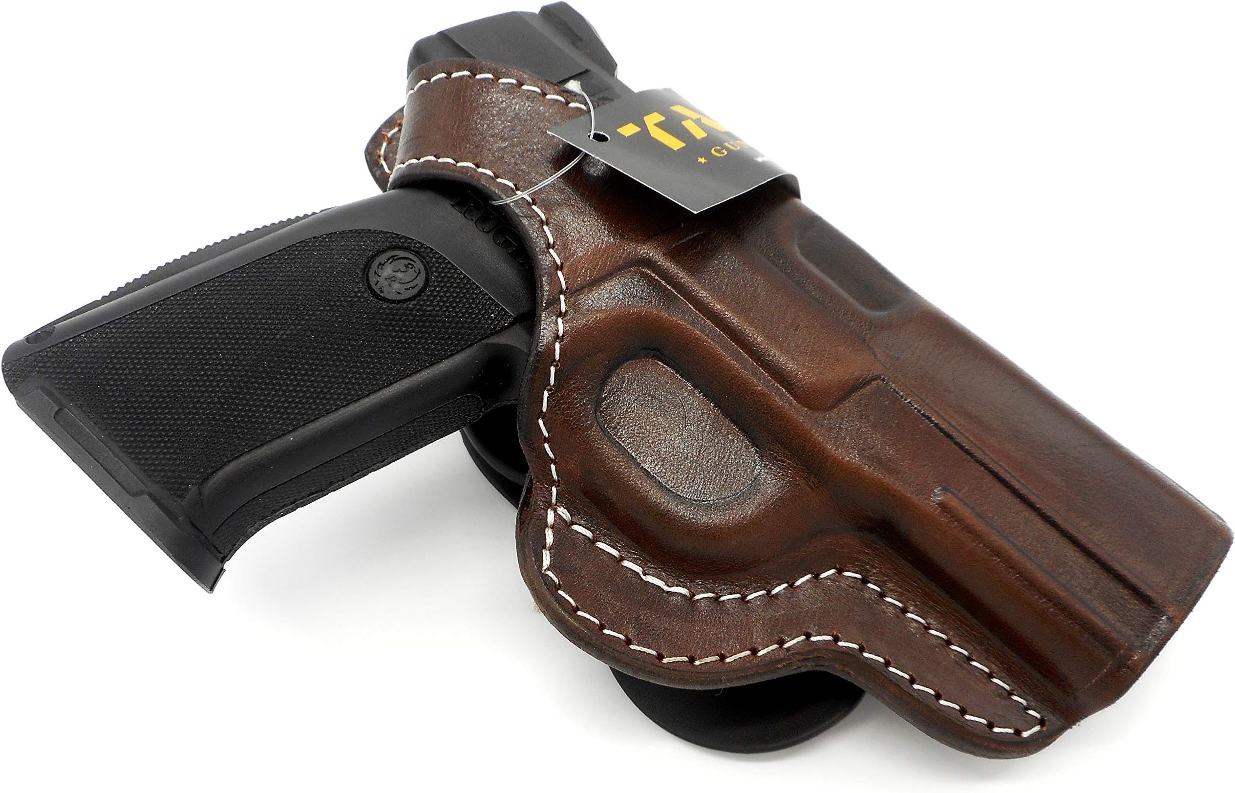 HOLSTERMART USA TAGUA Premium Deluxe Right Hand Rotating Paddle and Belt Holster with Reinforced Thumb Break in Dark Brown Leather for Ruger SR9 SR40 SR9E