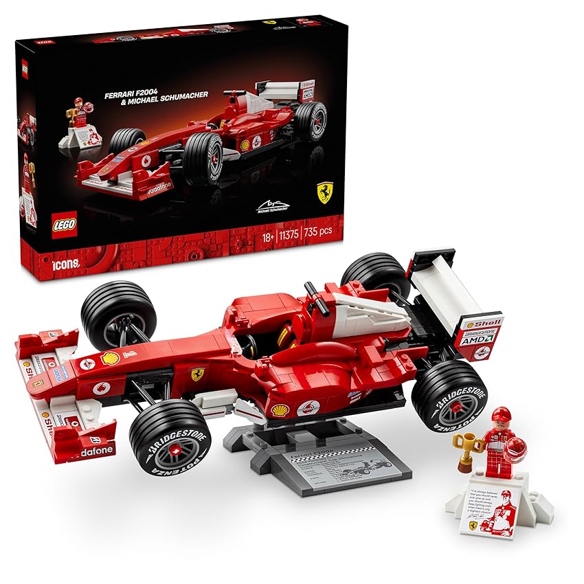 LEGO Icons Ferrari F2004 e Michael Schumacher - Modello di Auto F1 per Adulti
