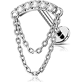 Melighting Double Chain Cartilage Earring 16G Curved Helix Earring Internally Threaded Clear Cz Stainless Steel 316L Flat Back Stud For Women