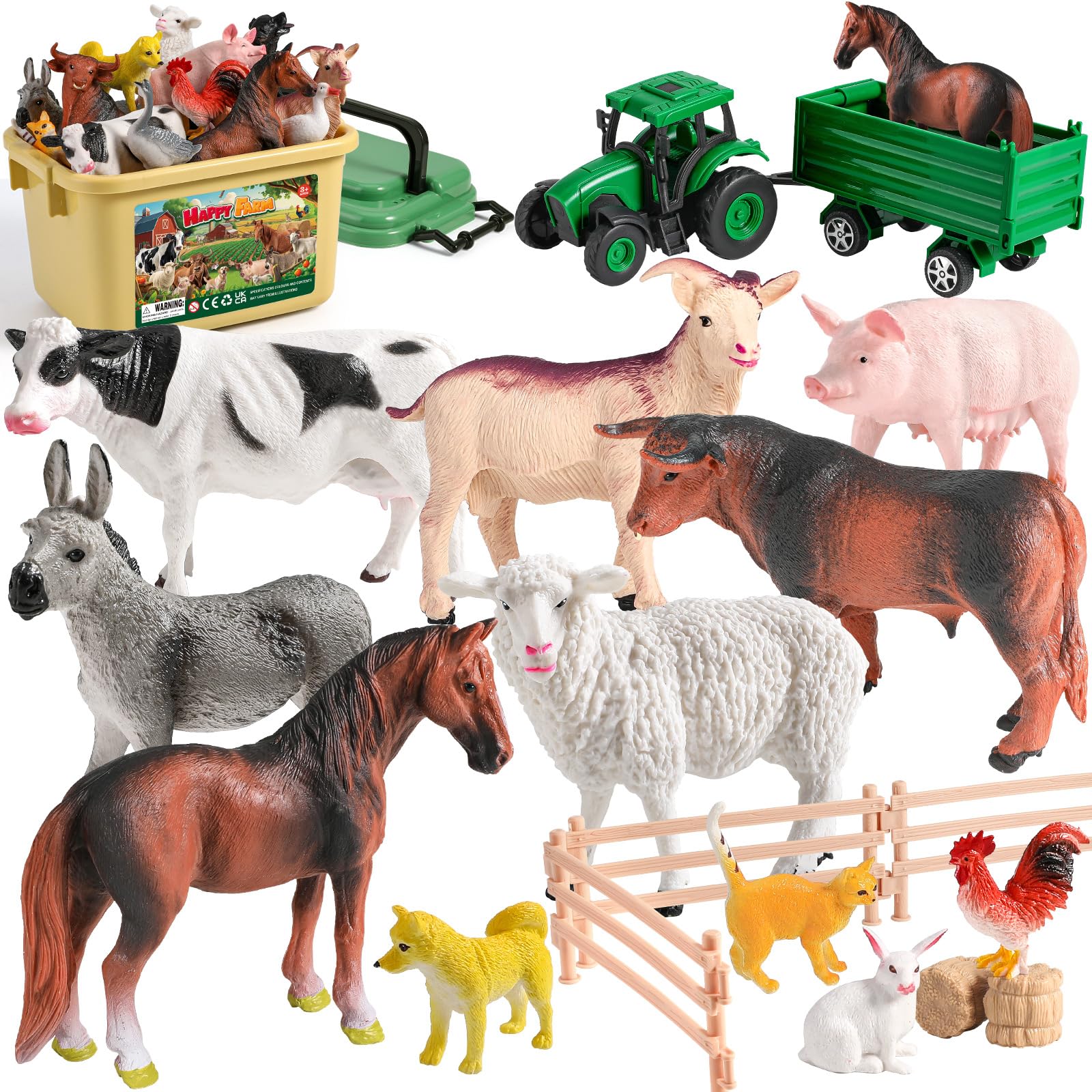 KNASON Farm Animals Toys for Kids,23PCS Farm Toys Set with Realistic Animal Figures,Tractor Trailer Truck Toy and Assemble Fence,Educational Farmyard Play Sets for Kids Toddler 3 4 5 Years Olds