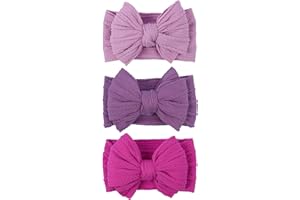 LemonSpace Handmade Baby Girls Headbands Soft Stretchy Nylon Hair Bands Hair Accessories with Bows for Newborn Baby Girls Infant Toddlers Kids (Purple)