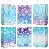 Winter Snowflake Party Favor Bags for Holiday Treats 24 Pcs- Snowflake Gift Bags with Handles, Goodie Bags for Christmas Party, Birthday Party Decorations, Reusable Snow Bags for Gifts and Favors