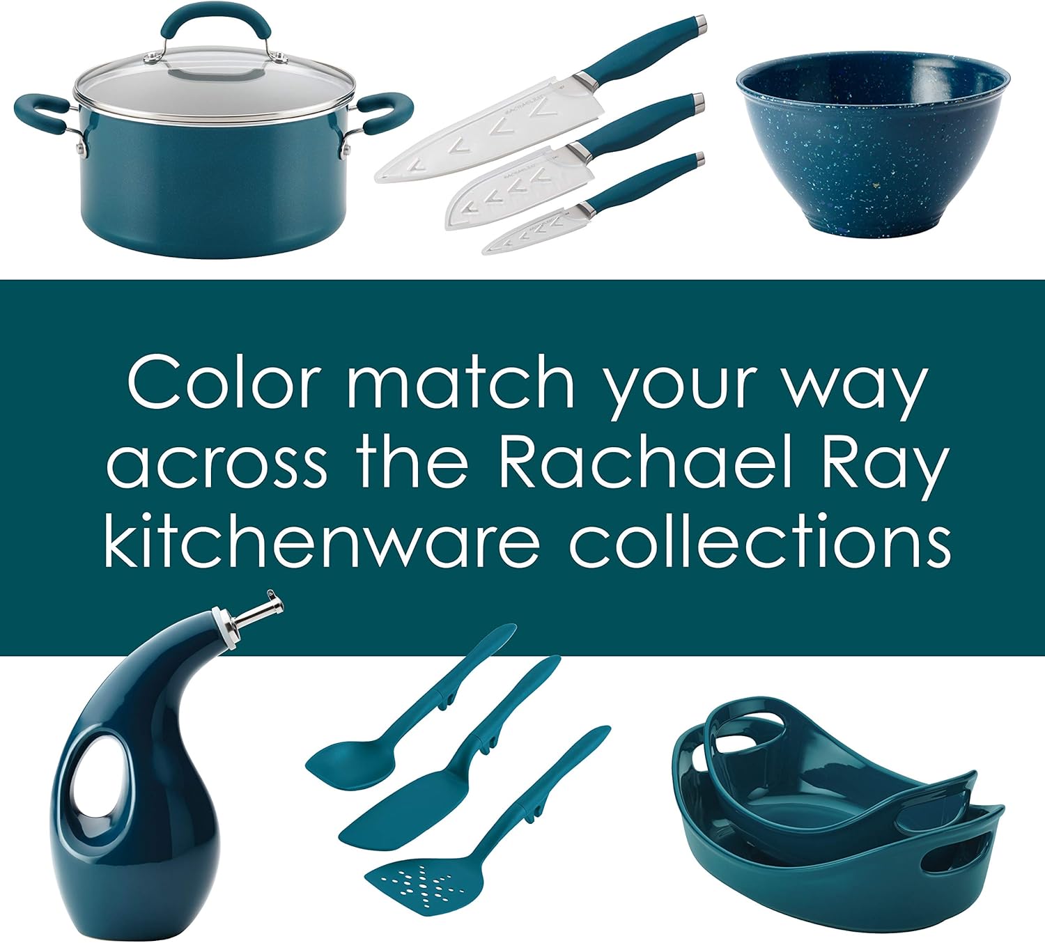 Rachael Ray Solid Glaze Ceramics EVOO Olive Oil Bottle Dispenser with Spout, 24 Ounce, Marine Blue: Kitchen & Dining